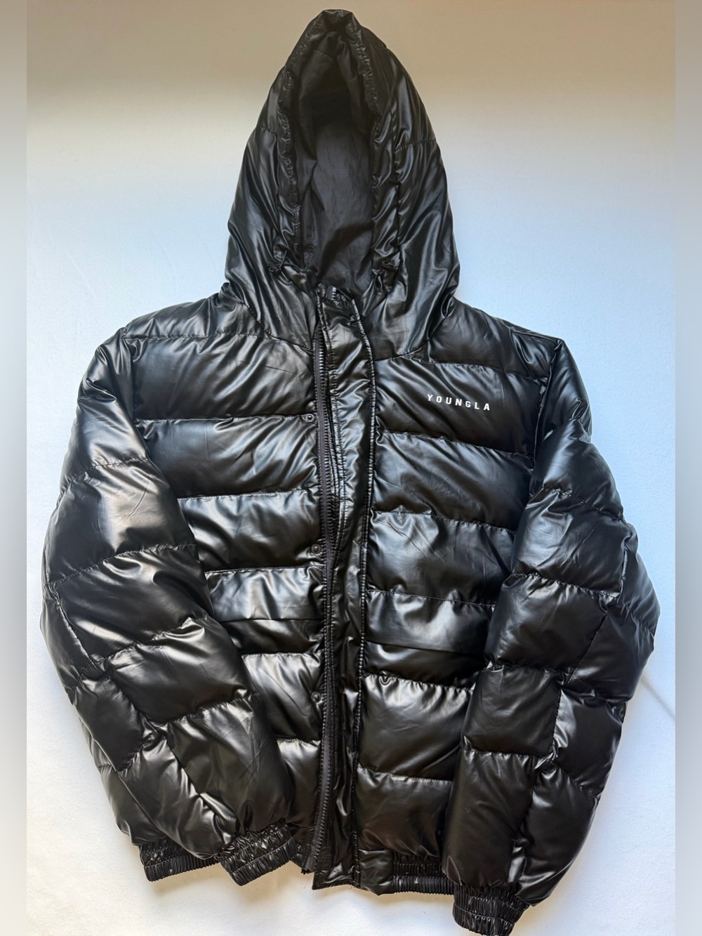 YoungLA Black Hooded Puffer Jacket with Quilted Shine